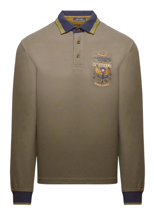 AERONAUTICA MILITARE POLO RICAMATA A MANICA LUNGA BELUNGA GREY