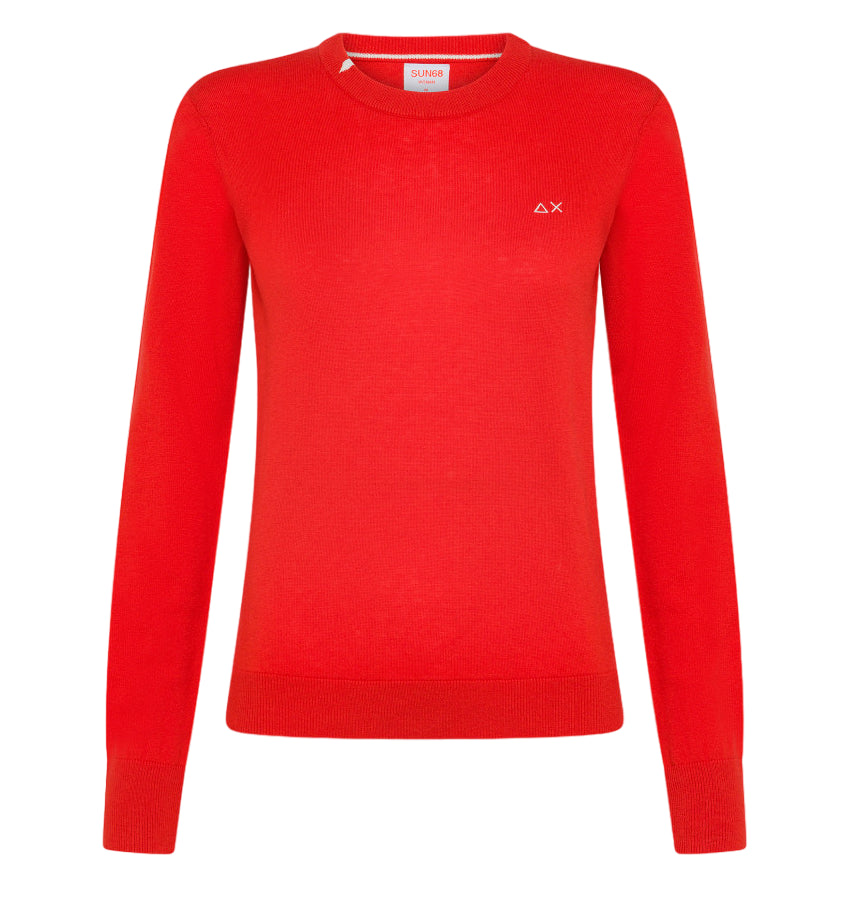 SUN 68 DONNA MAGLIA ROUND NECK ROSSO FUOCO