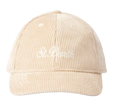 MC2 SAINT BARTH CAPPELLO DA BASEBALL IN VELLUTO A COSTE BEIGE CON LOGO RICAMATO