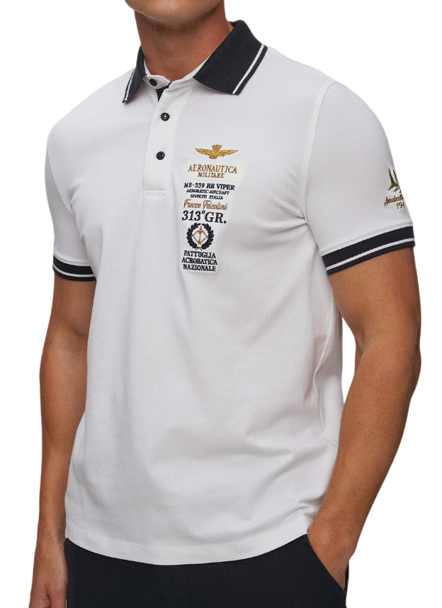 AERONAUTICA MILITARE POLO RICAMATA FRECCE TRICOLORE BIANCO