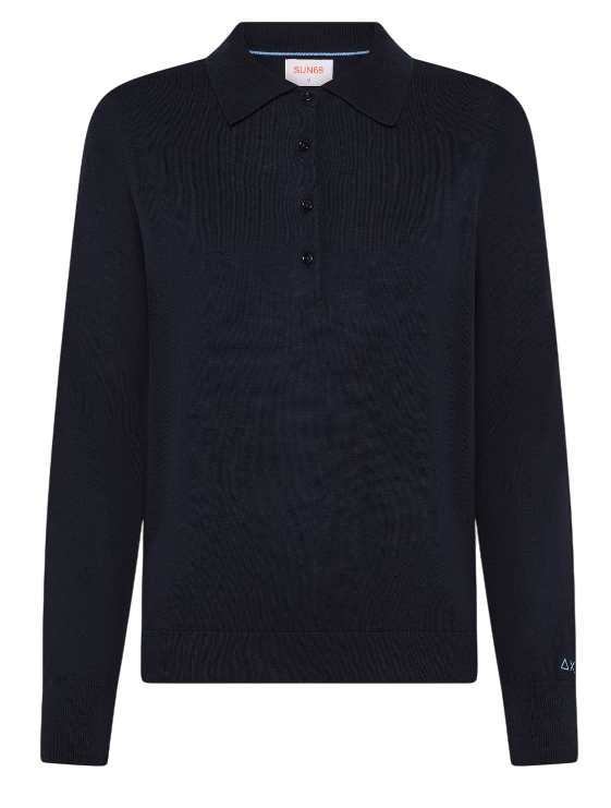 SUN68 POLO DONNA IN LANA E COTONE COLORE NAVY BLUE