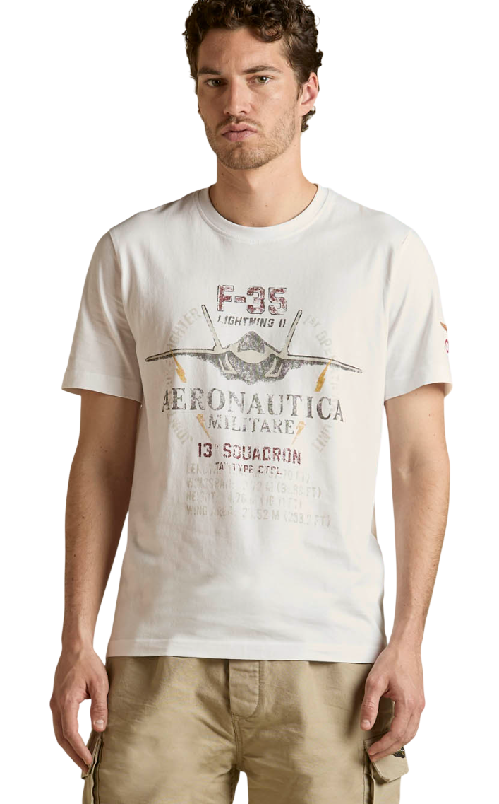 AERONAUTICA MILITARE T-SHIRT IN COTONE CON STAMPA F25 COLORE BIANCO