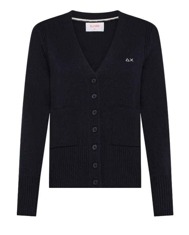 SUN68 CARDIGAN IN FILATO DI LANA E CASHMERE NAVY BLUE