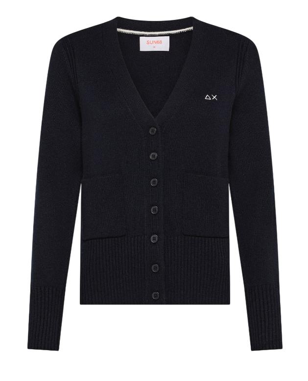 SUN68 CARDIGAN IN FILATO DI LANA E CASHMERE NAVY BLUE