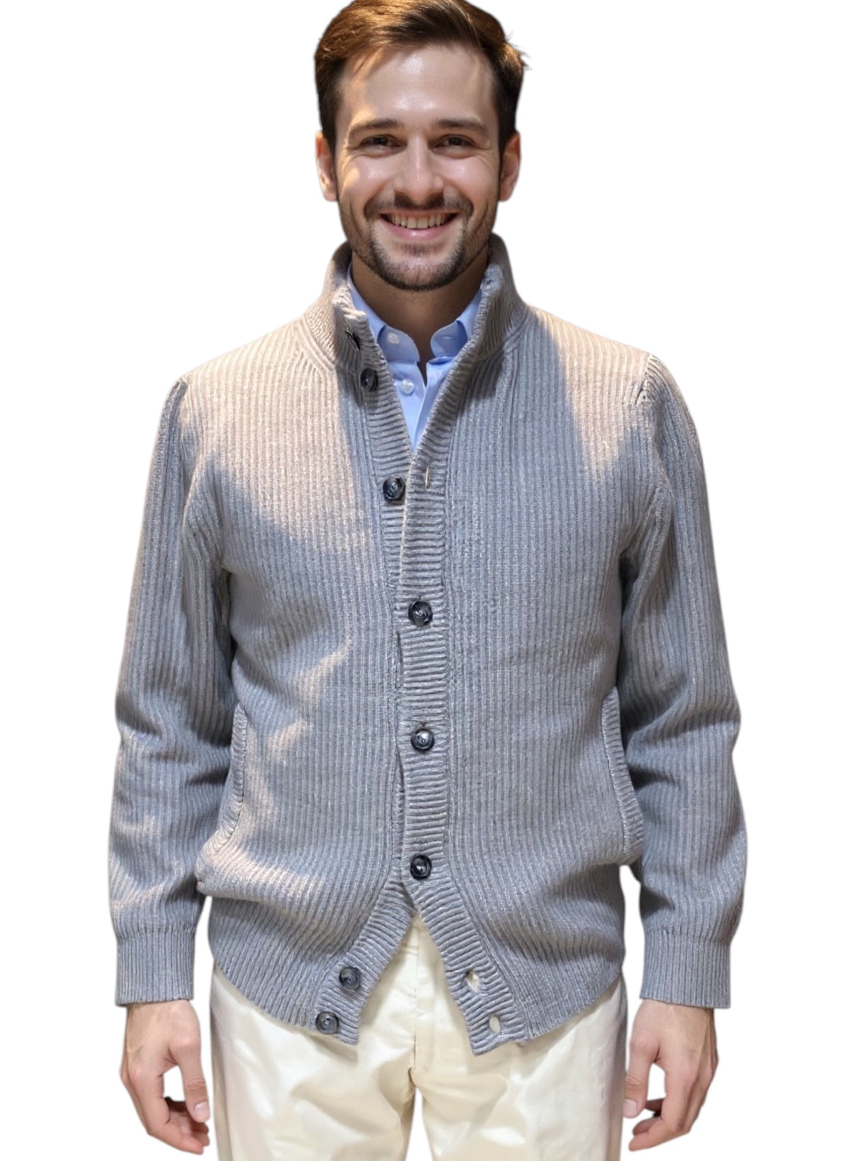 MARK MIDOR CARDIGAN IN CASHMERE A COLLO ALTO TORTORA