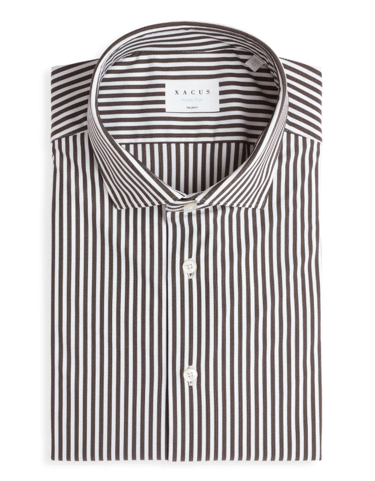 XACUS CAMICIA ACTIVE SHIRT COLLO FRANCESE RIGHE ARMATURATO MARRONE