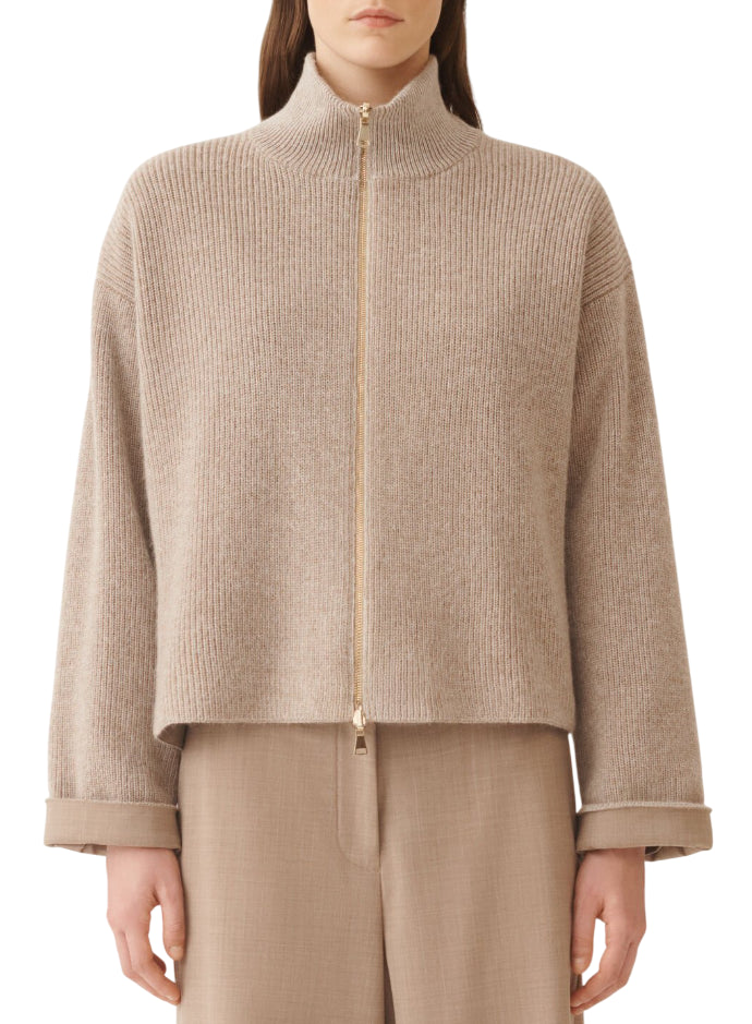FABIANA FILIPPI GIACCA IN PLATINUM MOHAIR REVERSIBILE IN FRESCO LANA CACAO ACERO