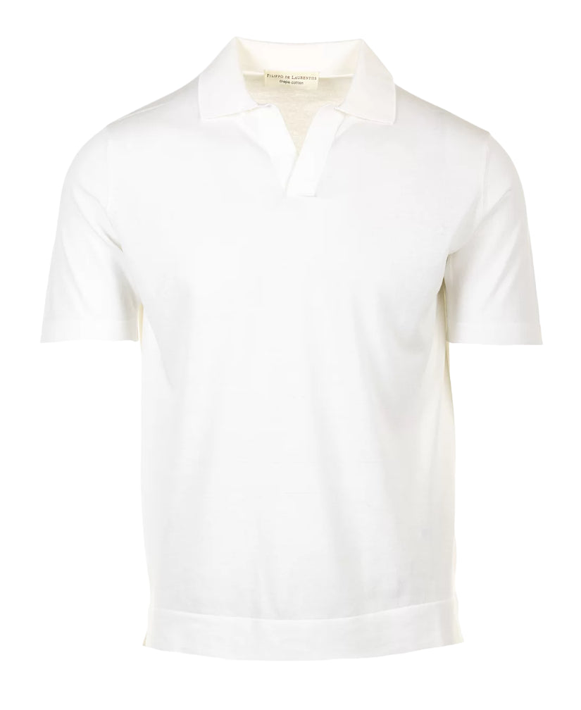 FILIPPO DE LAURENTIIS POLO IN CREPES DI COTONE BIANCO OTTICO