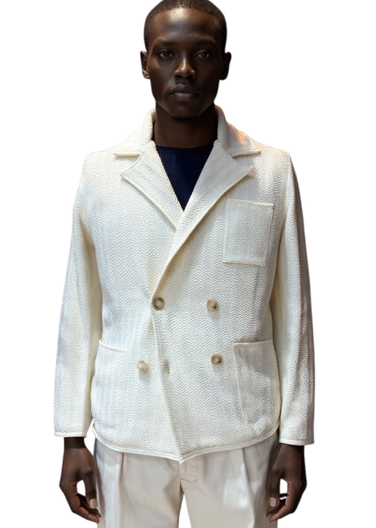 MARK MIDOR GIACCA MAGLIA DOPPIOPETTO SPIGATA IN LANA MERINO PANNA