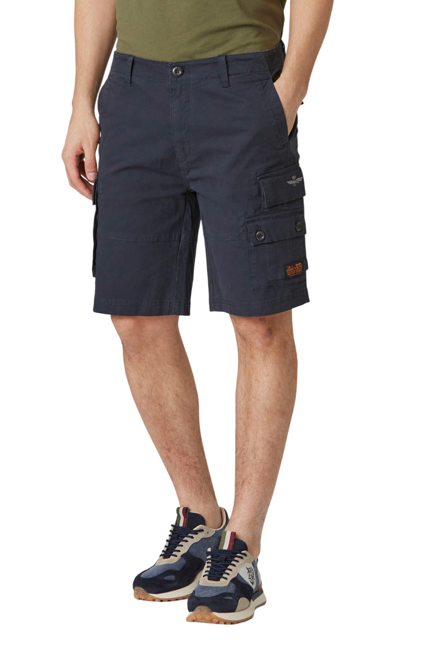 AERONAUTICA MILITARE BERMUDA TASCONATO AFFUSOLATO IN COTONE BLU LAVATO