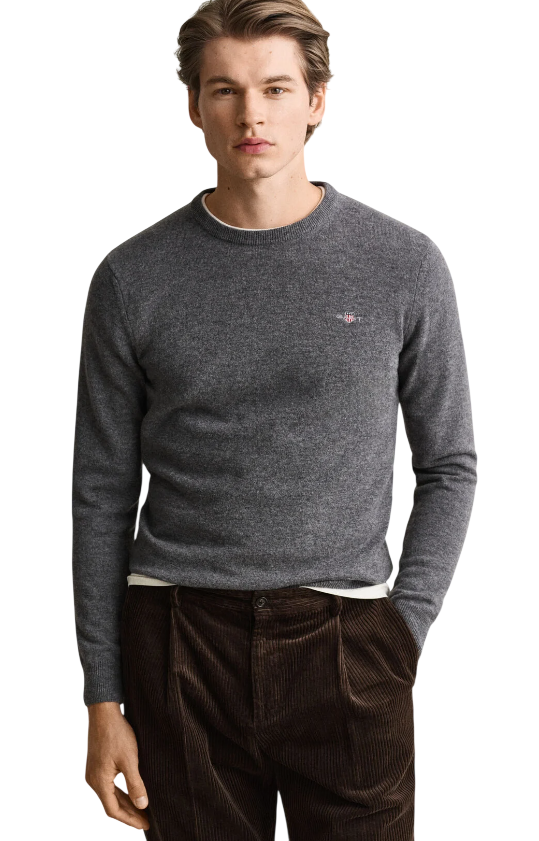 GANT UOMO MAGLIA GIROCOLLO IN LANA CHARCOAL MELANGE