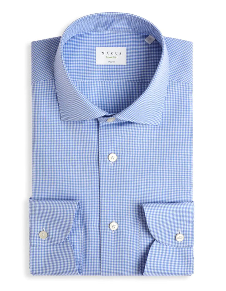 XACUS CAMICIA TRAVEL SHIRT TAILOR FIT A QUADRETTI CELESTE