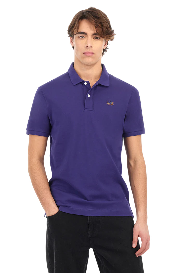 LA MARTINA POLO EDUARDO IN COTONE PIQUET STRETCH SLIM FIT VIOLA