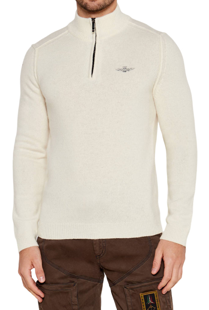 AERONAUTICA MILITARE MAGLIONE MEZZA ZIP COLORE IVORY