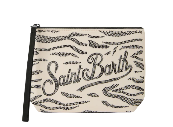 MC2 SAINT BARTH POCHETTE ALINE IN SCUBA CON STAMPA ZEBRATA E STRASS APPLICATI
