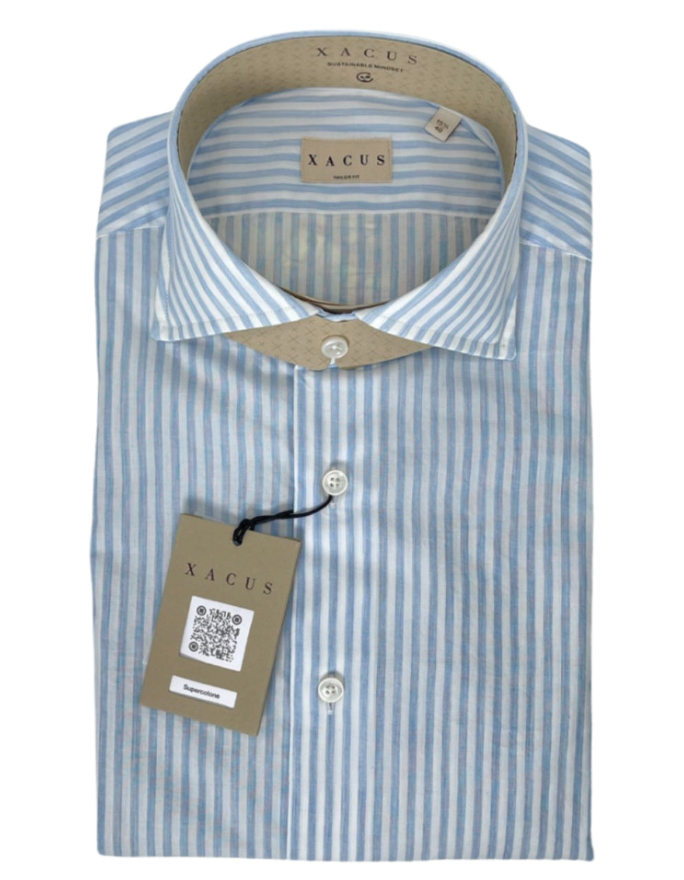 XACUS CAMICIA TAILOR WASHED A RIGHE BIANCO CELESTE