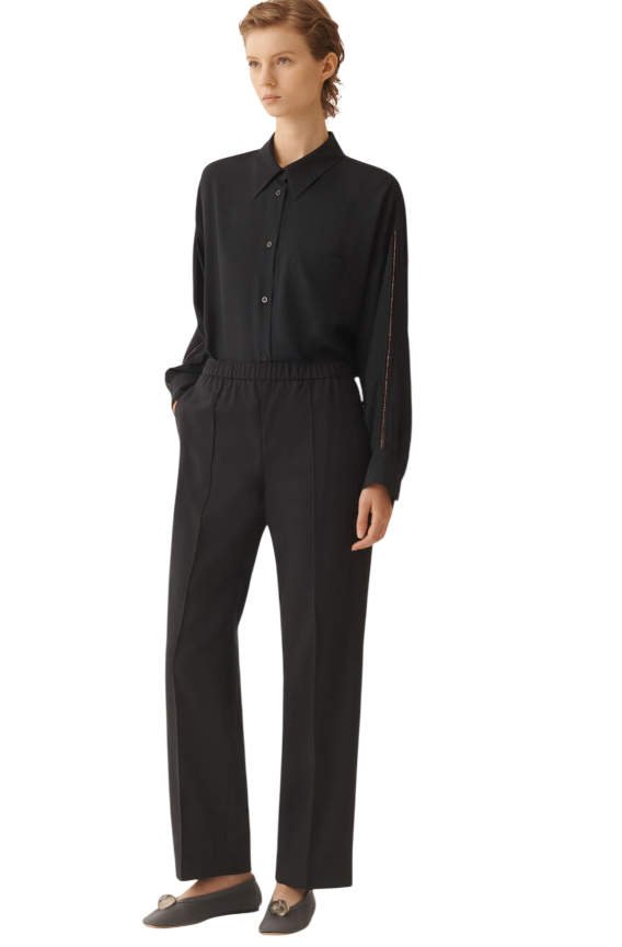 FABIANA FILIPPI PANTALONE GUBBIO JOGGING IN FRESCO LANA BISTRETCH BLU NOTTE