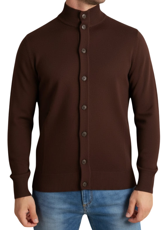 MC2 SAINT BARTH CARDIGAN DA UOMO DARK BROWN SAVILE IN LANA MERINO
