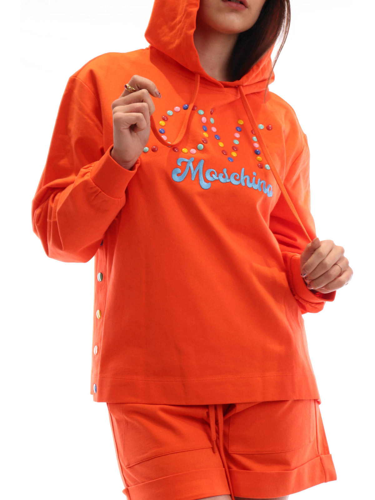 LOVE MOSCHINO FELPA IN COTONE RAINBOW LOGO COLORE ARANCIONE