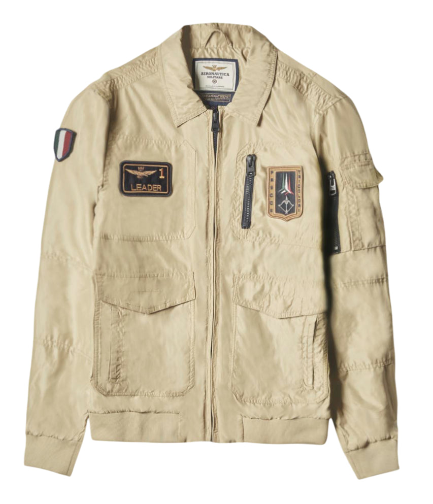 AERONAUTICA MILITARE BOMBER GIACCA PILOT FRECCE TRICOLORI BEIGE ANTILOPE