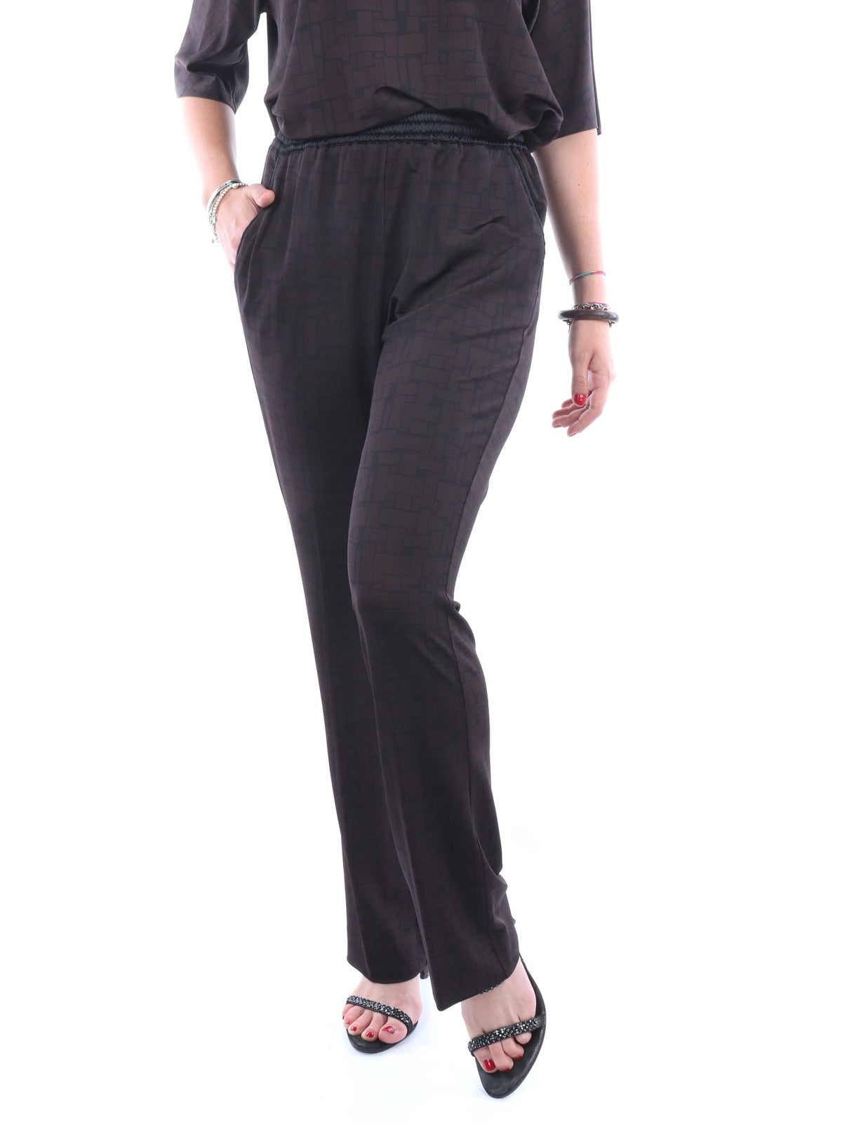VIA MASINI 80 PANTALONE DONNA A FANTASIA COLORE CACAO