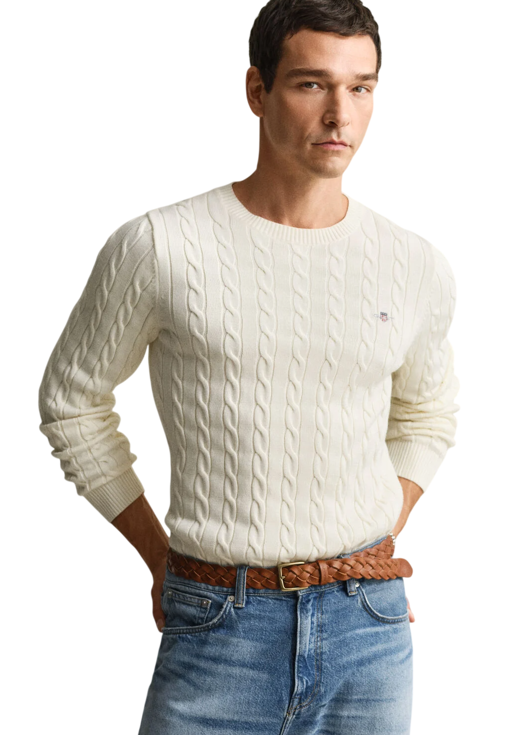 GANT MAGLIA GIROCOLLO IN COTONE A TRECCE CREAM 130