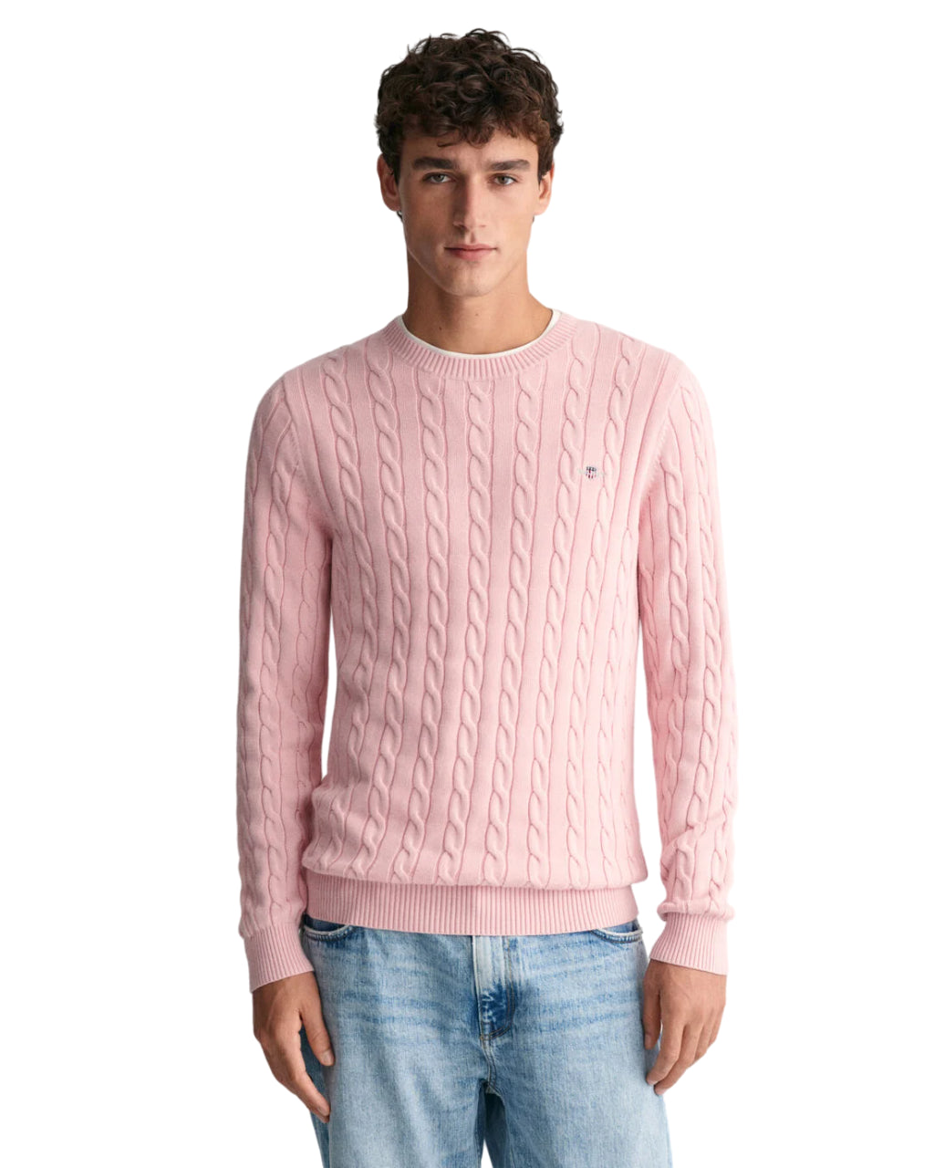 GANT MAGLIA GIROCOLLO IN COTONE A TRECCE ROSA PINK