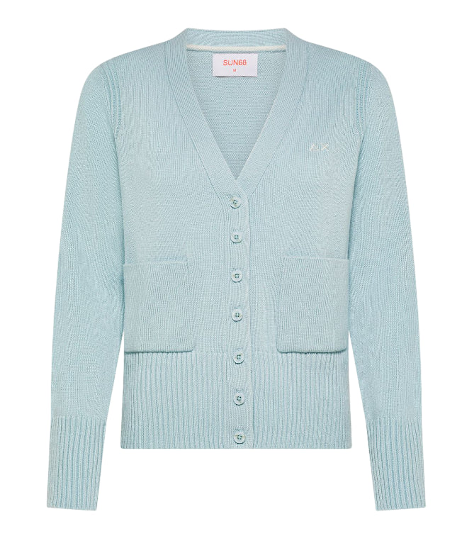SUN68 CARDIGAN IN FILATO DI LANA E CASHMERE COLORE ACQUA