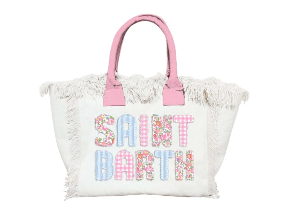 MC2 SAINT BARTH BORSA A MANO COLETTE BIANCA CON FRANGE E PATCH LETTERING