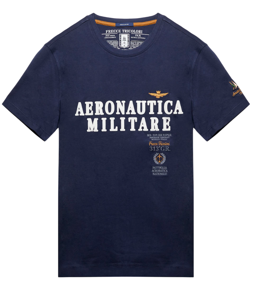 AERONAUTICA MILITARE T-SHIRT RICAMATA CON LOGO APPLICATO NAVY BLU