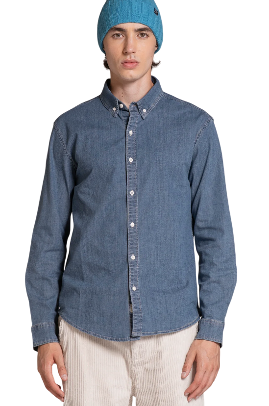 IMPURE CAMICIA CONNOR BUTTON DOWN IN DENIM WASH BLU