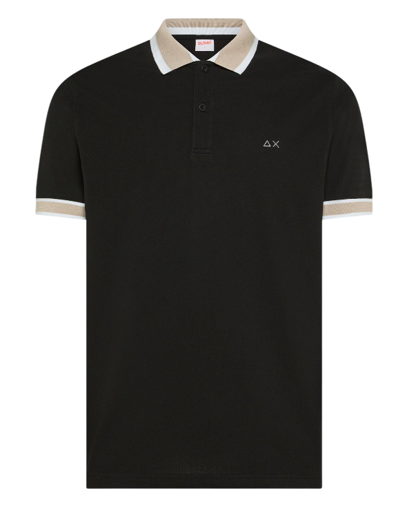 SUN68 POLO CON RIGHE A CONTRASTO IN COTONE NERO