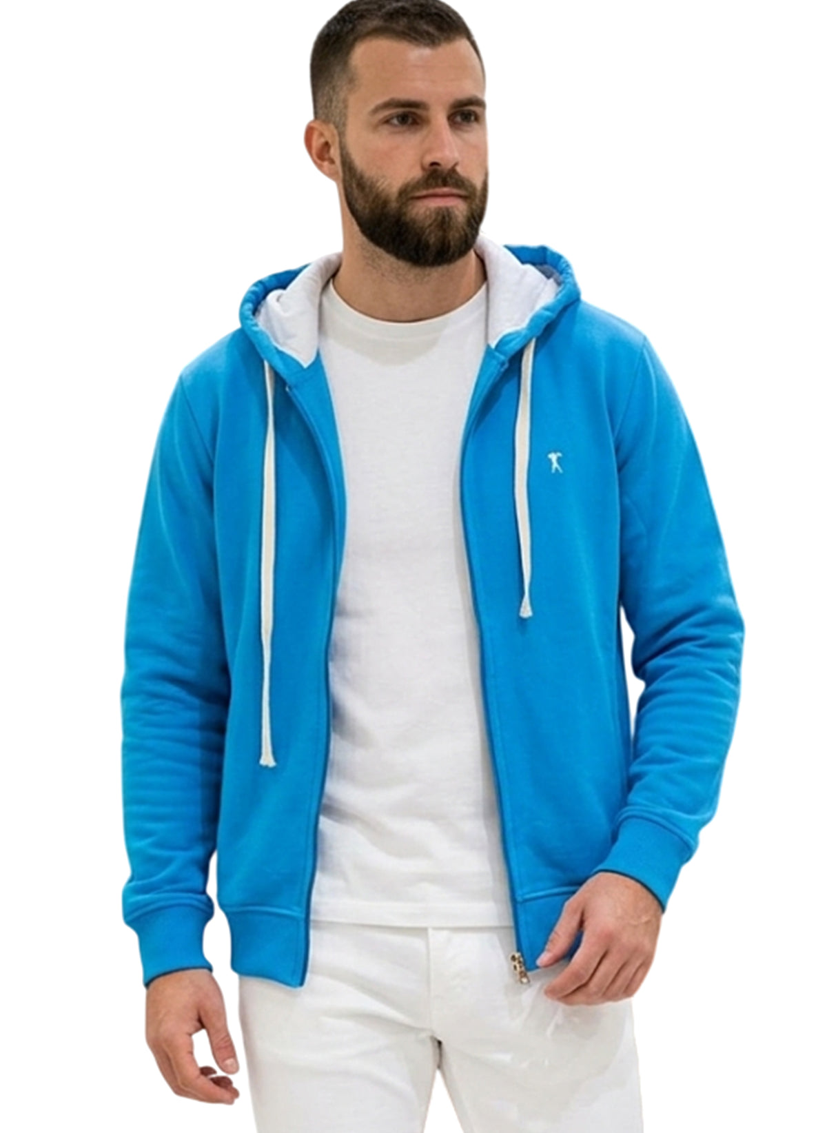 MARK MIDOR FELPA CAPPUCCIO E ZIP 100% COTONE AZZURRO ORIENTE