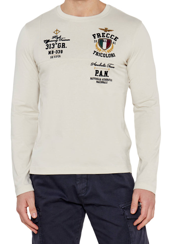 AERONAUTICA MILITARE T-SHIRT MANICA LUNGA P.A.N. WHITE BEIGE