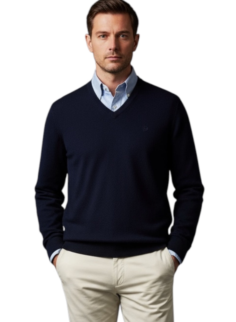 MARK MIDOR MAGLIA SCOLLO A V IN LANA MERINO E CASHMERE BLU NAVY