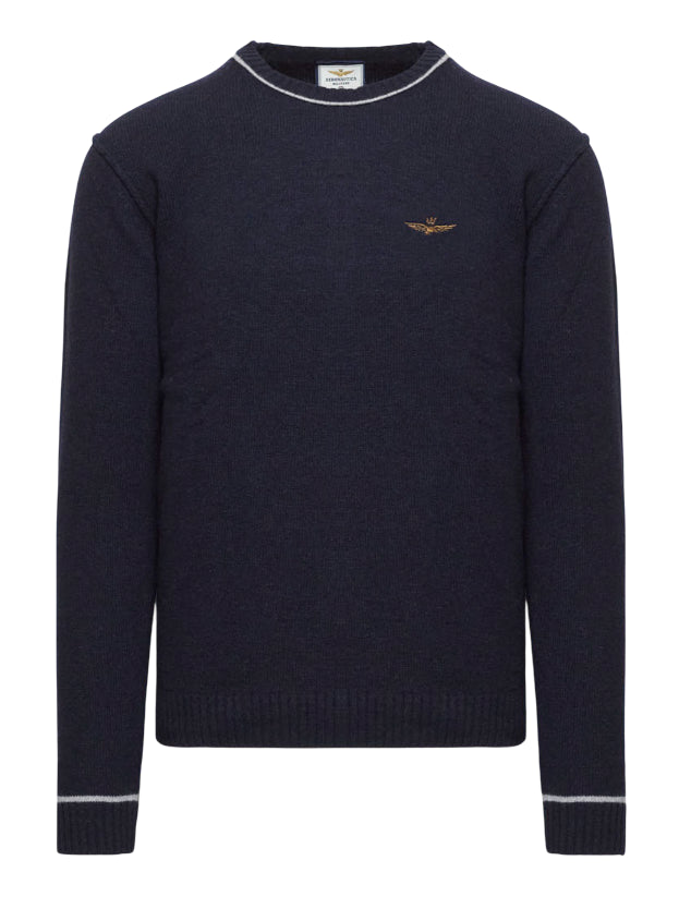 AERONAUTICA MILITARE MAGLIA GIROCOLLO IN LANA TINTO FILO BLU NAVY