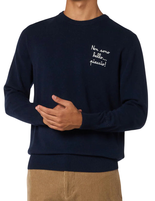 MC2 SAINT BARTH MAGLIONE HERON LIGHT CON RICAMO NON SONO BELLO, PIACCIO! BLU