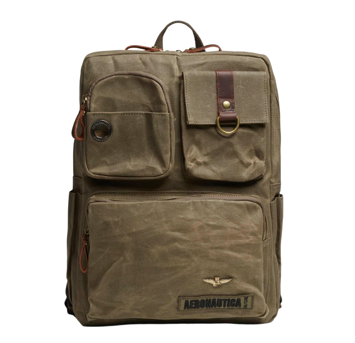 AERONAUTICA MILITARE ZAINO PORTA PC CON AQUILA IN METTALLO KAKI