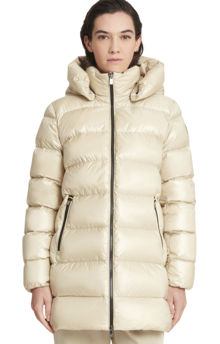 CIESSE PIUMINI PIUMINO MEDIO-LUNGO BELLA BEIGE CON CAPPUCCIO STACCABILE