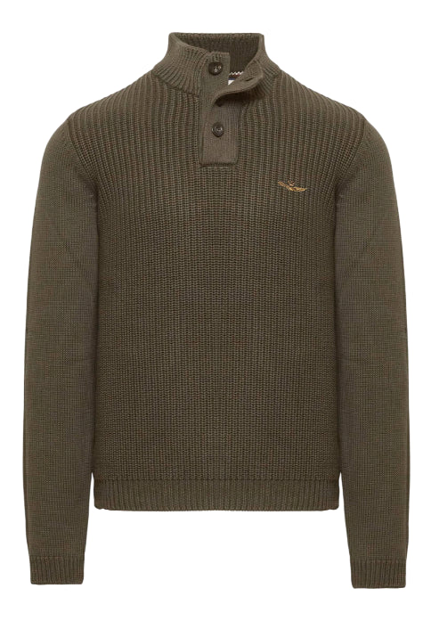 AERONAUTICA MILITARE MAGLIA COLLO ALTO CON BOTTONI IN COTONE BELUGA GREY