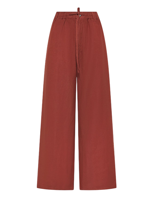 SUN68 DONNA PANTALONI WIDE LEG IN MISTO LINO CACAO