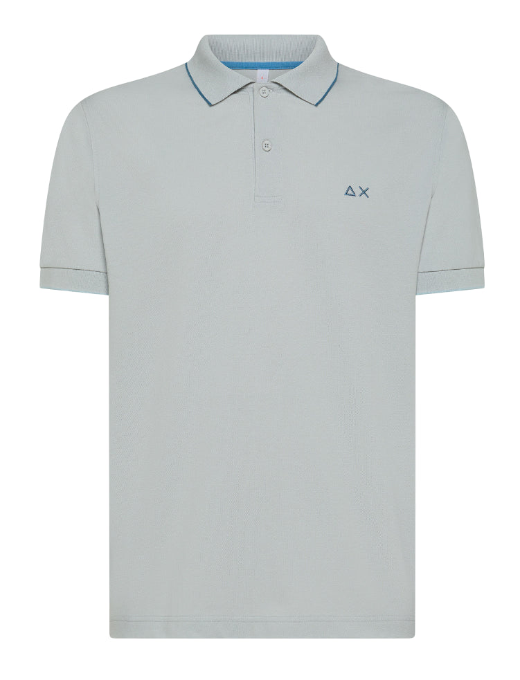 SUN68 UOMO POLO SMALL STRIPES ON COLLAR GRIGIO CHIARO