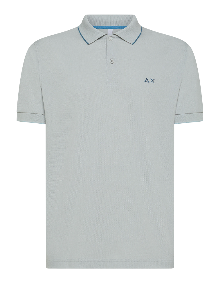 SUN68 UOMO POLO SMALL STRIPES ON COLLAR GRIGIO CHIARO