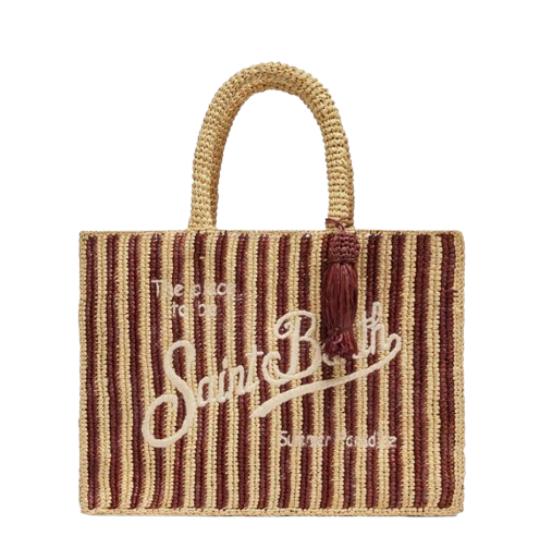 MC2 SAINT BARTH BORSA COLETTE IN RAFIA A RIGHE MARRONI CON LOGO RICAMATO