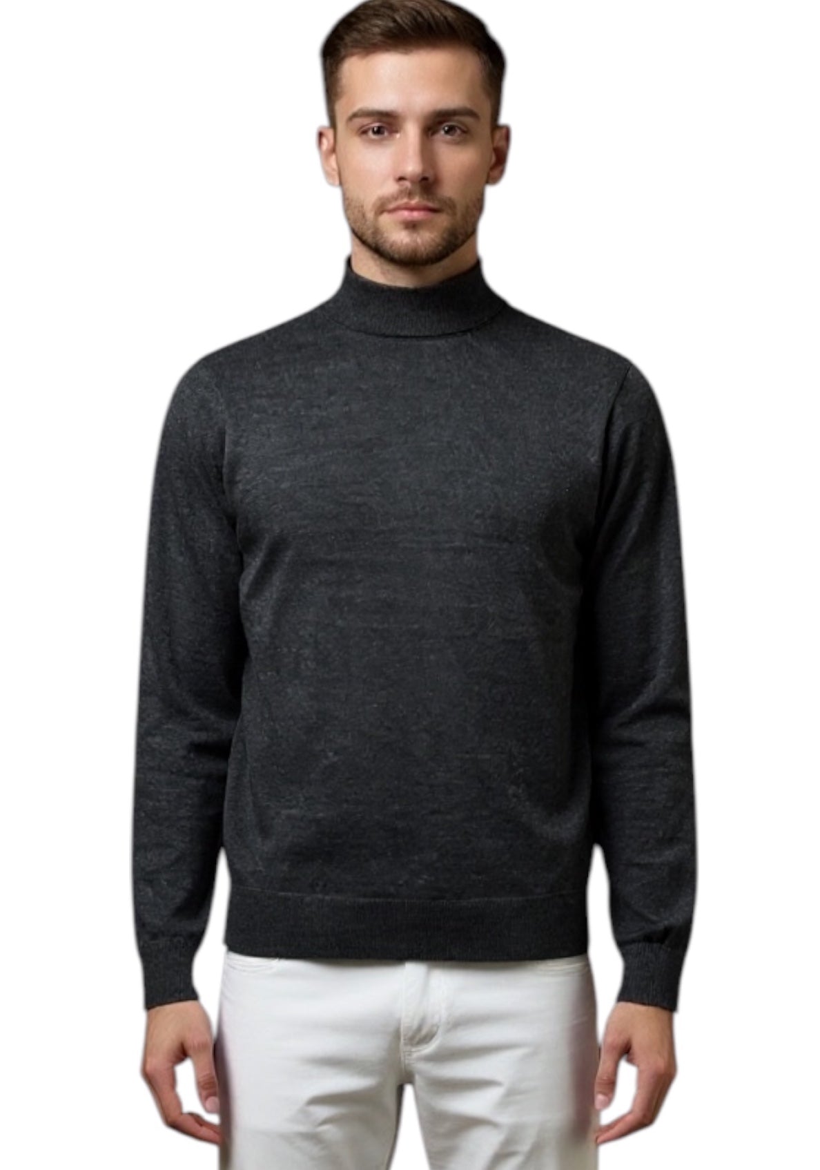 MARK MIDOR MAGLIA A LUPETTO IN LANA MERINO EXTRAFINE GRIGIO ANTRACITE