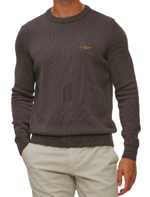 AERONAUTICA MILITARE MAGLIA GIROCOLLO IN COTONE STONE WASHED BELUGA GREY