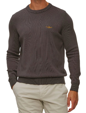AERONAUTICA MILITARE MAGLIA GIROCOLLO IN COTONE STONE WASHED BELUGA GREY