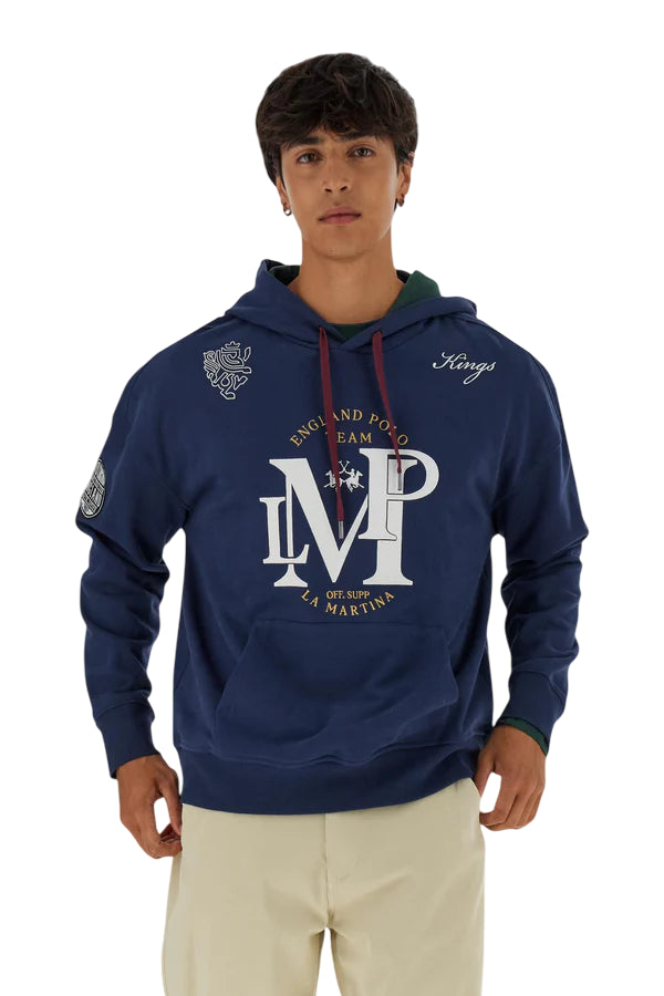 LA MARTINA FELPA UOMO CON CAPPUCCIO IN FRENCH TERRY LM ENGLAND BLU