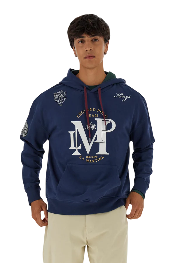 LA MARTINA FELPA UOMO CON CAPPUCCIO IN FRENCH TERRY LM ENGLAND BLU