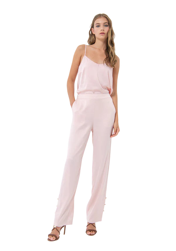 FRACOMINA PANTALONI A PALAZZO FLARE IN RASO ROSA CHIARO